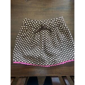 OshKosh Genuine Kids 3T Toddler Girls Skirt Brown White PolkaDots Pink Lace Trim